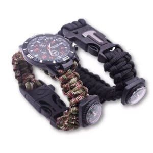 Reloj táctico de supervivencia al aire libre, brújula, pedernal, silbato, herramienta para acampar al aire libre