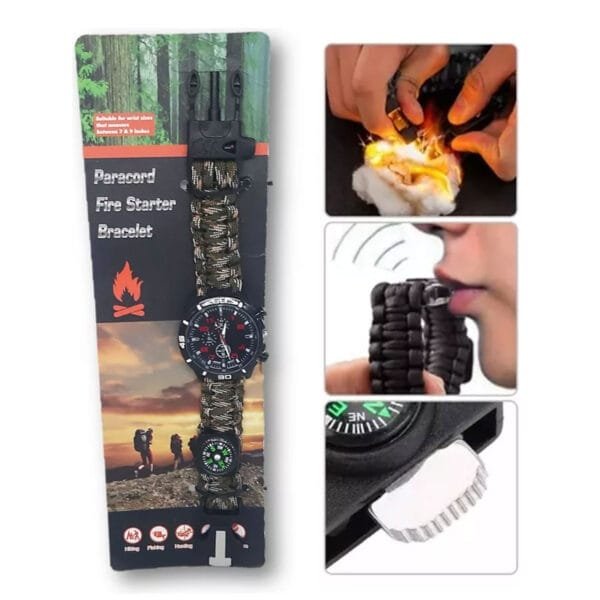 Reloj táctico de supervivencia al aire libre, brújula, pedernal, silbato, herramienta para acampar al aire libre - Imagen 2