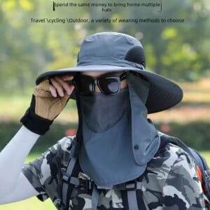 Sombrero de pesca con máscara para hombre y mujer, gorra de ala ancha, ideal para montañismo, caza y senderismo con proteccion UPF 30+