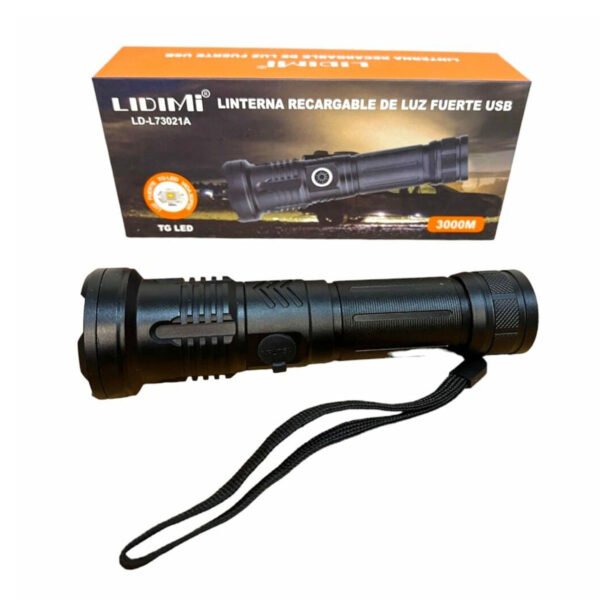 LINTERNA METAL RECARGABLE GRANDE LD-73021 Luz Blanca