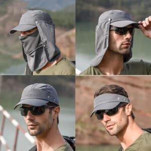 Gorra multifuncional unisex con visera protectora solar, cubierta facial extraíble de 360°, transpirable e impermeable, ideal para pesca y senderismo.